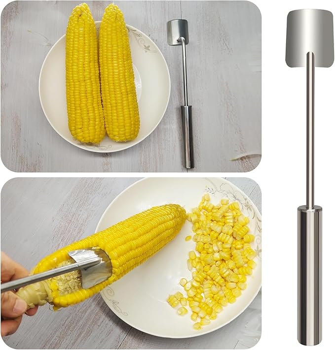 Corn Cob Stripper，2025 NEW Long Handle Stainless Steel Corn Stripping Tool，Corn on the Cob Remover, Fast and Safe, Suitable for Home Kitchens, Restaurant Chefs, Outdoor Dining Enthusiasts
