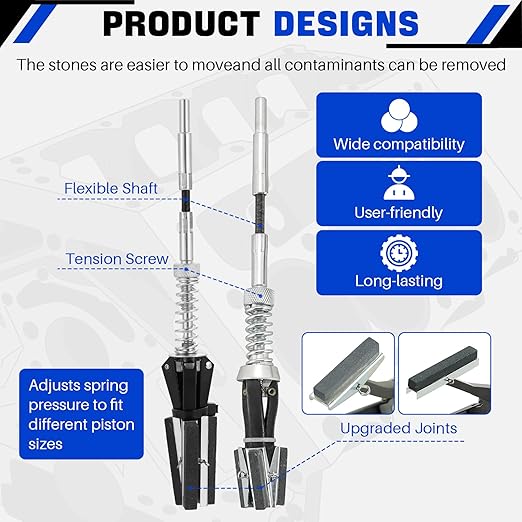 DASBET Engine Brake Cylinder Hone 2Pcs | Engine Cylinder Hone Tool for Grinding Holes Adjustable Deglazer 1" to 2-1/2" and 1-1/4" to 3-1/2" Diameter with Extra 6-Piece Stones 220 Grit (1-1/8" and 2")