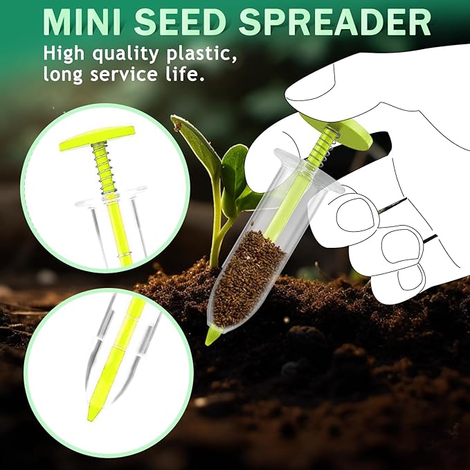 6 PCS Mini Seed Spreader, Sowing Dispenser With 5 Speeds, Small Planter Tool, Manual Seedlings Dibber and Widger Set, Handheld Sower for Tiny Seeds