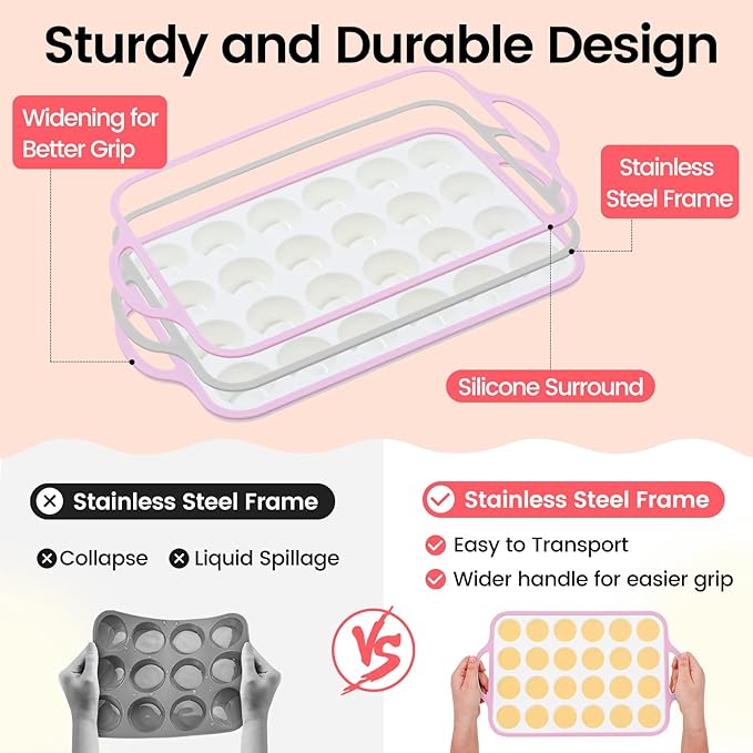 Silicone Mini Muffin Pan With Metal Reinforced Frame - 24 Cups Durable Silicone Cupcake Pan for Muffin, Cupcakes, BPA Free and Dishwasher Safe - 2 Piece Pink