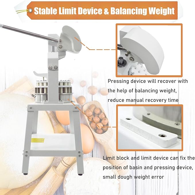 Commercial Dough Divider Manual 48PCS Dough Divider 0.78oz-3.70oz Heavy Duty Dough Cutter Machine with 22-105g Dough Weight Range for Baking, 48PCS