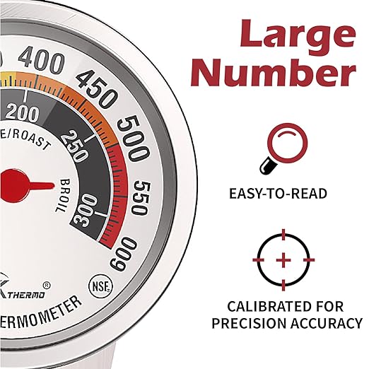 NSF Certified Oven Thermometer - KT THERMO 3in Analog Appliance Thermometer with Wide 150-600°F Temperature Range, Stainless Steel, Large Dial for Easy Reading