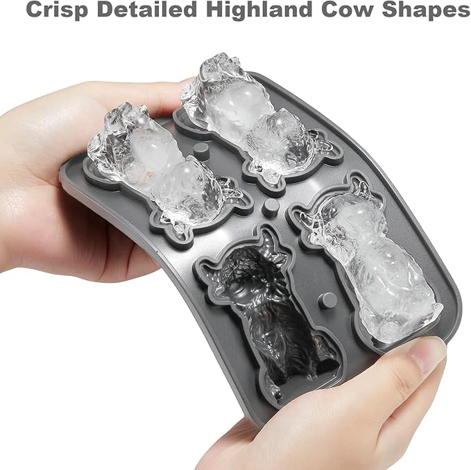 Nax Caki 3D Highland Cow Ice Cube Tray, Large Silicone Fun Shapes Ice Cube Mold for Whiskey,Cocktails, Bourbon, Cute Highland Cow Gifts for Holiday Stocking Stuffers