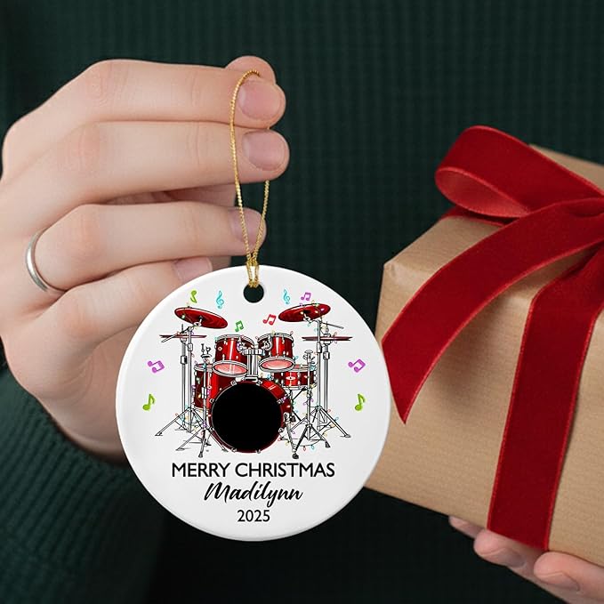 Personalized Drum Set Ceramic Christmas Ornament 2025, Customized Text Year Name Drummer Keepsake Ornaments Gift for Women Men Friend Daughter Son, Drumming Drum Set Ceramic Ornament for Appreciation