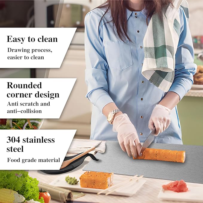 Stainless Steel Cutting Board for Kitchen - 304 Stainless Steel Chopping Boards for Baking, Double-Sided Use for Raw & Cooked Food - Ideal for Homemade Pasta, Pizza & Bread Making (15.7×27.5×0.06")