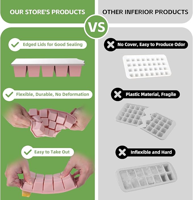 FANYITY Silicone Ice Cube Trays 2-Pack with Locks lids,Easy Release Ice Molds for Freezer,Perfect for Cocktails, Whiskey, Coffee
