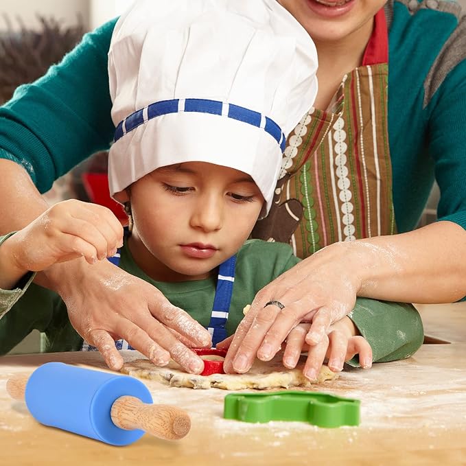 Mini Silicone Rolling Pin for Kids, Non-stick Surface Wood Handle, 9 Inch 12 Pack