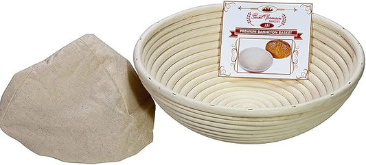 Saint Germain Bakery Premium Round Bread Banneton Basket with Liner - Perfect Brotform Proofing Basket for Making Beautiful Bread (10 inch)