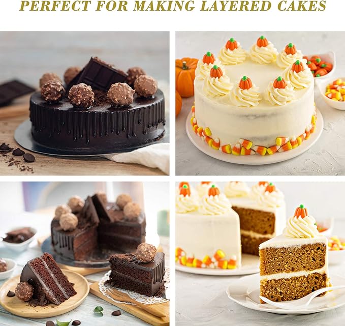 E-far 8 Inch Cake Pan Set of 2, Stainless Steel Round Layer Cake Baking Pans, Non-Toxic & Healthy, Mirror Finish & Dishwasher Safe