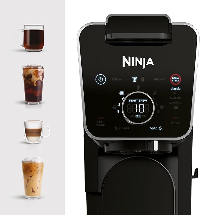 Ninja R-CFP300 DualBrew Pro Specialty 12-Cup Coffee Maker with Glass Carafe, K-Cup, 4 Brew Styles, Built-In Frother, Black - Certified Refurbished