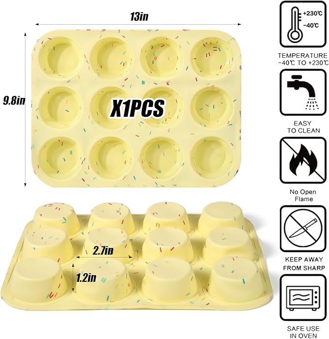 Palksky Silicone Molds, 12-Cavity Muffin Pan for Baking, Silicone Molds for Tarts, Egg Bites, Nonstick Baking Mold