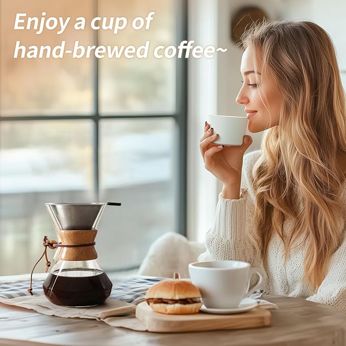 Pour Over Coffee Maker 14 OZ, 4 Cup Borosilicate Glass Drip Coffee Maker with Reusable Stainless Steel Filter and Cork Grip for Home Café 400 ML (Diamond Shape)