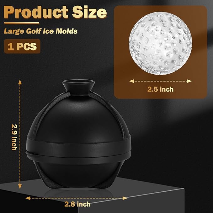 3D Golf Ball Ice Cube Mold 2.5 Inch Large Silicone Round Ice Cube Molds Novelty Golf Ball Gifts Stuff for Cocktails, Bourbon,Brandy, Whiskey Gifts for Men and Women (1, Golf Ball)