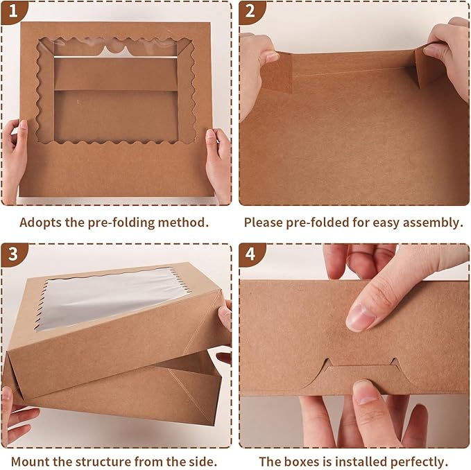 Cookie Boxes,9x6x2.5 Inch Large Bakery Boxes with Window for Pies Chocolate Strawberries Muffins Donuts Pastry Dessert Christmas (Brown, 9 * 6 * 2.5inch/36pcs)