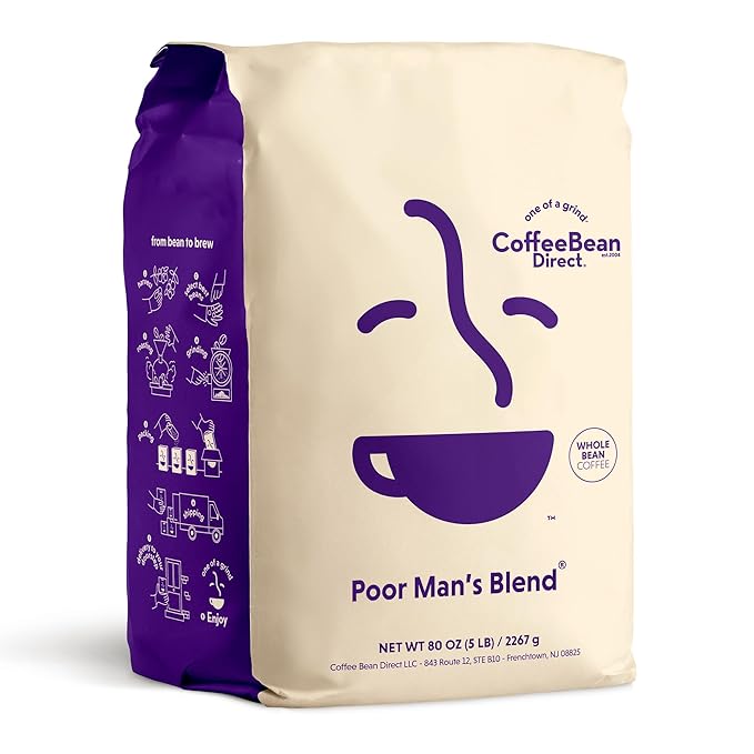 Coffee Bean Direct Poor Man's Blend®, Whole Bean Coffee, Medium Roast, 5 Pound Bag (Pack of 1)