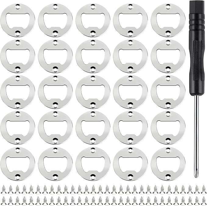 JINGTONG 25 Set DIY Bottle Opener Insert Kits, Rustproof Inserts + 50 Screws Screwdriver Metal Beer Hardware Parts Accessories for Resin Mold (Silver 25)