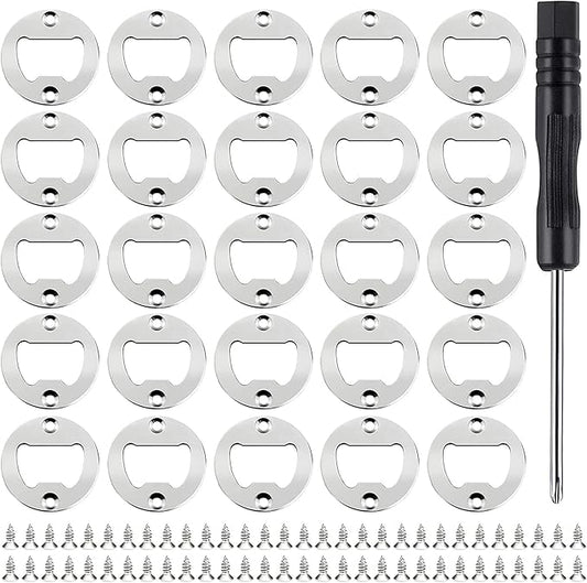 JINGTONG 25 Set DIY Bottle Opener Insert Kits, Rustproof Inserts + 50 Screws Screwdriver Metal Beer Hardware Parts Accessories for Resin Mold (Silver 25)