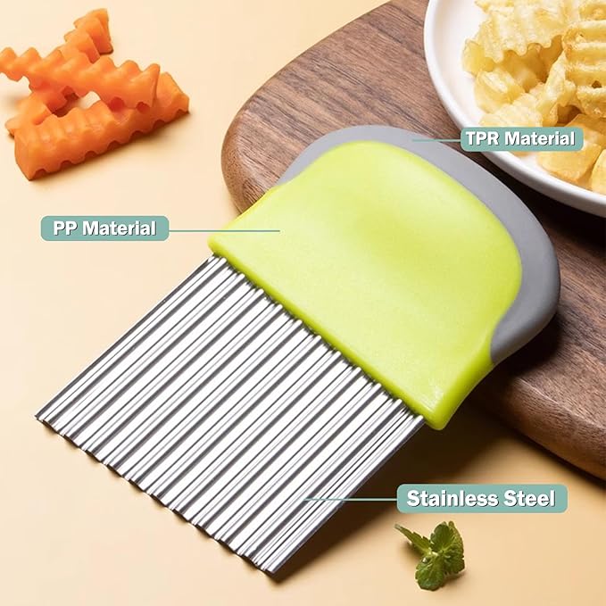 FANTEXY Crinkle Cutter for Veggies Potato Cutter for Fries, Stainless Steel Blade, Potato Slicer French Fry Crinkle Cutter, Crinkle Chopper Wavy Cutting Tool for Potatoes Carrots Cucumbers
