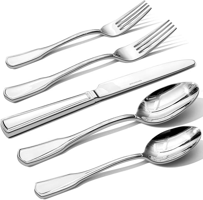 KINGSTONE 60-Piece Silverware Set, 18/10 Stainless Steel Flatware Set for 12, Tableware Cutlery Set, Utensil Sets for Home Restaurant, Mirror Finish, Dishwasher Safe