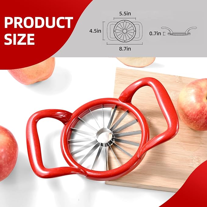 LIIGEMI 5.5 Inch Extra Large Apple Slicer,16-Slice Thin Apple Slicer and Corer,Cutter, Divider, Wedger for Fruits and Vegetables，Gifts for Mom，Sharp and Sturdy，Easy to Use（Red）