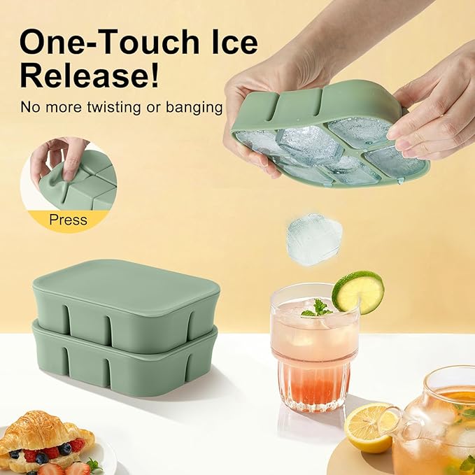 Ice Cube Tray 2 Pack – Stackable Large Silicone Ice Cube Freezer Molds & Easy Release Square Ice Cube Maker with Removable Lid BPA Free for Cocktail,Whiskey，Soup Baby Food