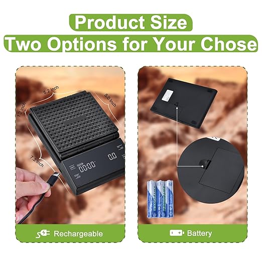 Coffee Scale with Timer, Rechargeable Espresso Scale & Coffee Bean Scale - 3kg/0.1g Precise Small Digital Kitchen Scale for Espresso Accessories Kit, Pour-Over, and Multi-Purpose Use