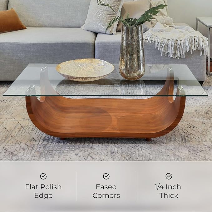 Fab Glass and Mirror Tempered Glass Table Top Custom Cut Rectangle 1/4" Thick Clear Furniture Protector with Flat Polish Edge Eased Corners for Coffee Dining Tables Desks