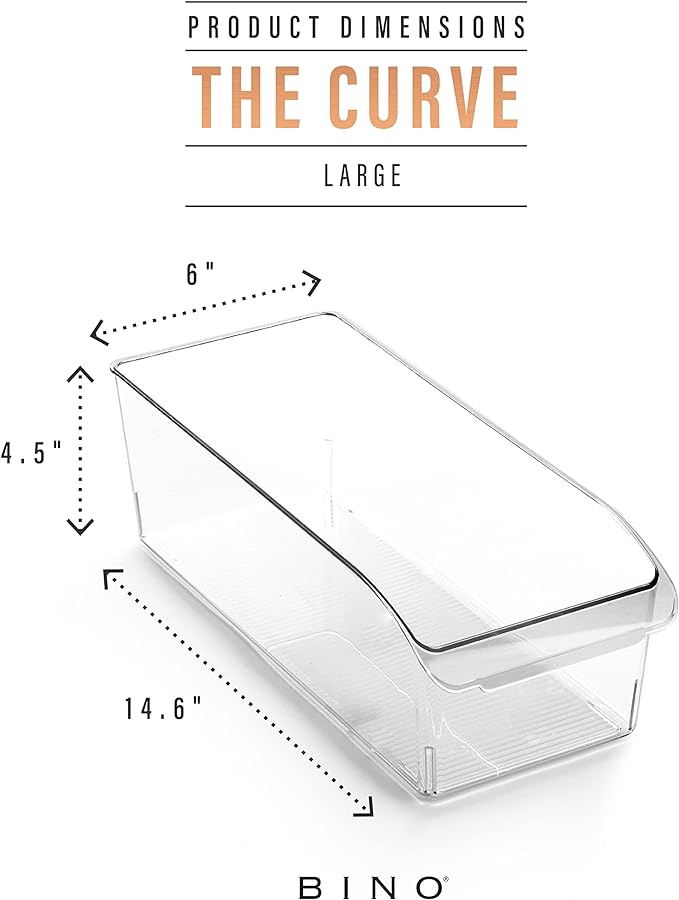 BINO | Plastic Storage Bins, Large | THE CURVE COLLECTION | Multi-Use Fridge / Freezer Organizer | Built-In Handle | BPA-Free | Pantry and Home Organization