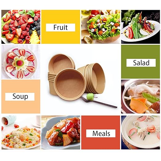 50 Pcs 32 Oz Large Paper Bowls with Lids, Disposable Soup Serving Bowls Bulk Party Supplies for Hot/Cold Food, Soup (32 OZ)