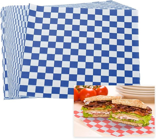 PATIKIL 7.1" x 7.1" Waxed Paper Sheets, 100Pcs Square Pattern Oil-absorbing Dry Food Wrapping Paper for Bakery Coffee Shop Home Baking Kitchen DIY, Blue