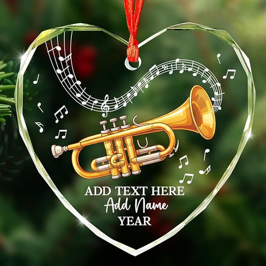 Customized Cornet Player Christmas Glass Ornament 2025, Personalized Text Name & Year Cornet Xmas Tree Ornaments, Music Instrument Themed Xmas Ornament Gift for Him Her, Music Lover Keepsake