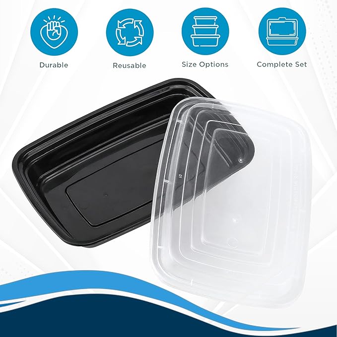 Ruthy's Outlet Meal Prep Containers W/Lids -Square Food Storage – BPA-Free| Stackable | Microwave | Freezer & Dishwasher Safe | Reusable Lunch Bento Box Portion Control & Planning (30 Pack, 16 oz)