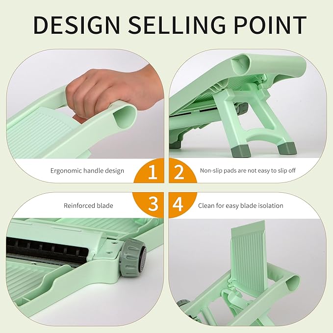 Adjustable Safe Mandoline Slicer for Kitchen, Stainless Steel Multifunction Vegetable & Fruit Cutter, Onion Potato Tomato Cabbage Apple Lemon Slicer Cutter, Multipurpose Veggie Slicer.