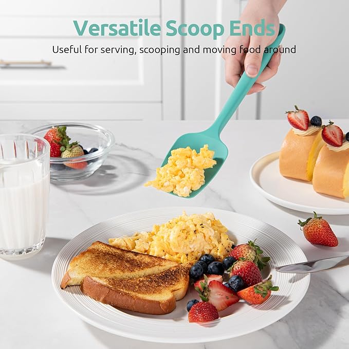 U-Taste Silicone Spoon Spatula Set, 600ºF High Heat Resistant Food Grade Flexible Rubber Scraper, Cooking Mixing Baking Kitchen Utensils Set of 3 (Aqua Sky)