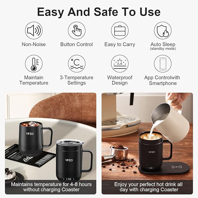 16Oz Temperature Control Smart Mug, Self Heating Coffee Mug LED Display, 180 Min Battery Life - Hot up to 149℉ Fast Wireless Charger Base Improved Design coffee serving sets mug(16oz, Orange)