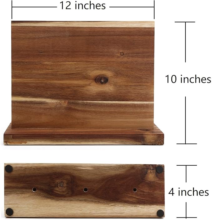 Resafy Large Magnetic Knife Holder,Acacia Wooden Magnetic Knife Block 12 X 10 Inches,Rack Magnetic Universal Stands with Strong Enhanced Magnets Strip Kitchen Storage Cutlery Organizer Without Knifves
