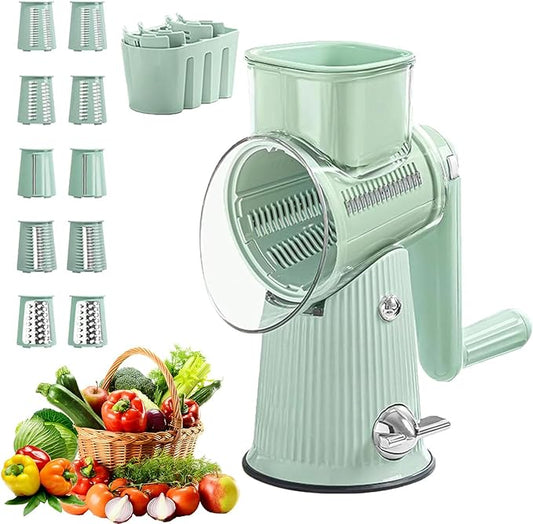 Sakesfor 5 In 1 Food Chopper,2025 New Sakesfor 5 In 1 Rotary Cheese Grater Vegetable Slicer,5 in 1 Hand Crank Food Chopper,Easy To Clean Kitchen Gadgets(Green)