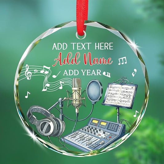 Recording Vocals Instrument Xmas Glass Ornament, Personalized Musical Instrument Christmas Ornament Gifts for Singer Vocalist, Custom Text & Name Singer Recording Vocals Glass Ornament Christmas 2025