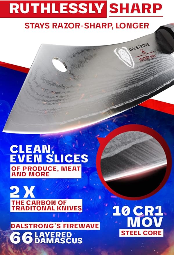 Dalstrong Hybrid Cleaver & Chef Knife - 8 inch - 'The Crixus' - Firestorm Alpha Series - Premium 10Cr15CoMoV High-Carbon Steel - Traditional Japanese Wa Stabilized Wood & Resin Handle - w/Sheath