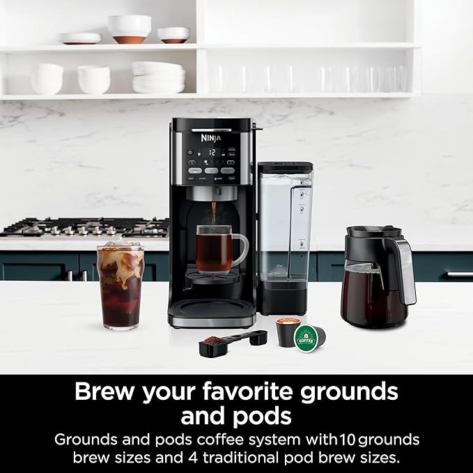 Ninja | Drip Coffee Maker | DualBrew Pro Hot & Iced Coffee | Compatible with K-Cup Pods | 3 Brew Styles (Classic, Rich, & Iced) | 70oz Removable Reservoir & Dishwasher Safe | Black | 14-Cup (Renewed)