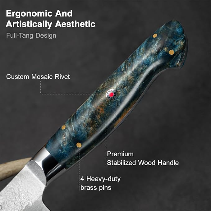 KAWAHIRO Japanese Chef Knife with SG2 Powder Steel, 8.27 inch Professional Gyuto Knife, Hand Forged Kitchen Knife with Premium Stabilized Wood Handle and Wood Gift Box