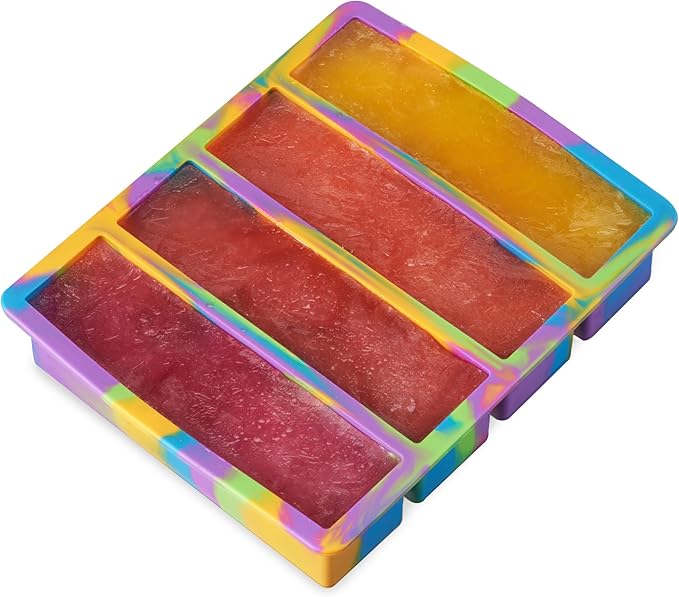 Host Ice Cube Tray, Makes Four 5-Inch Long Cubes, Durable Silicone Trays with Easy Release Design, Perfect for Water Bottles and Highball Glasses, Home Bar Accessories, Set of 1, Colored Marble