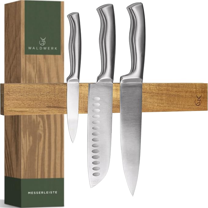 WALDWERK Knife Magnetic Strip (15,7 x 2 in) Mount with Adhesive or Screws - Magnetic Knife Holder for Wall - Magnetic Knife Strip made of Elegant Acacia Wood - Magnetic Knife Holder for Heavy Knifes