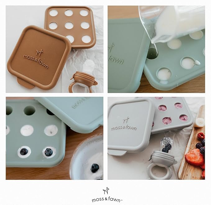 Moss and Fawn Ice Cube Tray - Forage Feeder Freezer & Teething Popsicle Mold for Breast Milk, Formula, Bone Broth, Purees, & Baby Food - BPA, Lead, & PVC-Free - Bloom