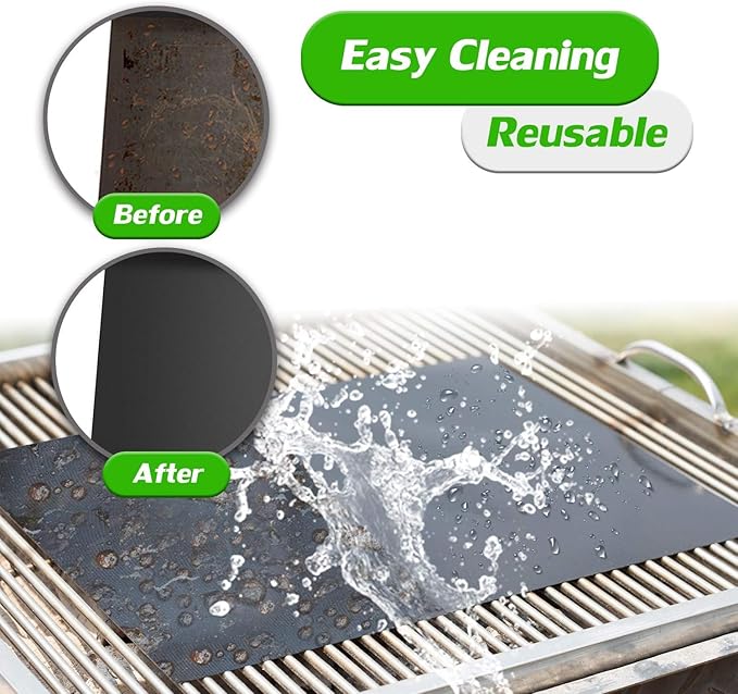 RENOOK Grill Mats for Outdoor Grill, Set of 10 Grill Mat for Gas Grill, 100% Non-Stick BBQ Sheets for Grilling, 15.75 X 13 Inch
