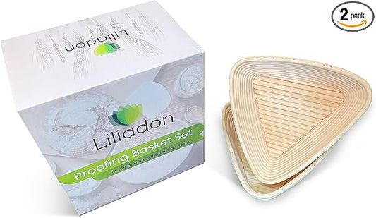 Triangle Bread Proofing Basket - Sourdough Basket, Rattan - Starter Kit for Baking Triangle Loaves- Gift Set