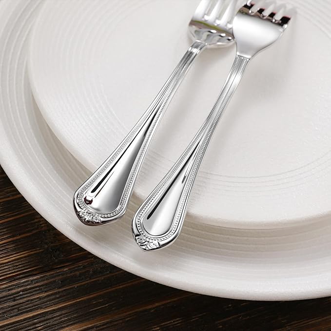 KEAWELL Pearl Edge Premium 65-Piece Refined Bead Silverware Set, 18/10 Stainless Steel, Service for 12, Fine Flatware Set with Serving Utensils, Dishwasher Safe (65, Silver)