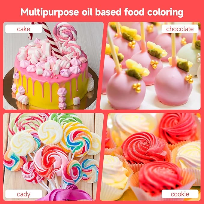 Oil Based Food Coloring, 15ml Large Capacity Oil Food Dye for Chocolate, Edible Coloring for Baking, Cake Decorating, Icing, Easter Egg, Fondant, Candy Melts, Cookie, Food Grade Slime Making DIY Set