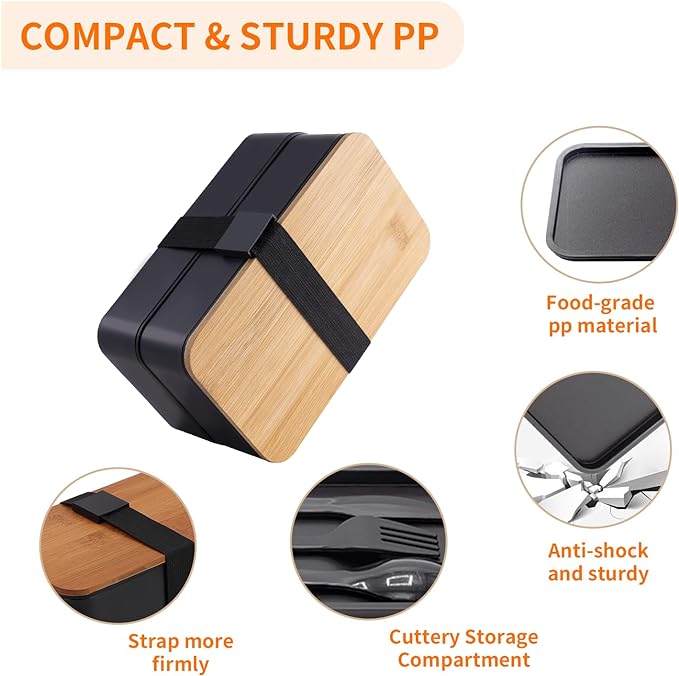 Bento Box Adult Lunch Box with lunch bag, Japanese Stackable Lunch Box Containers for Adult, Bento lunch Box with Dividers Black