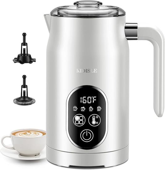 Milk Frother and Steamer 4 in 1, Milk Steamer with Auto Temperature Control, Warm & Cold Foam Maker, Hot Chocolate Maker, Frother for Coffee, Latte, Cappuccino, White